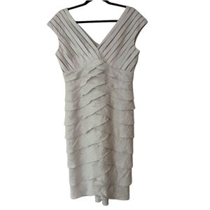 Adrianna Papell Silver Metallic Tier Cocktail Holiday Ruffle NYE Dress-10